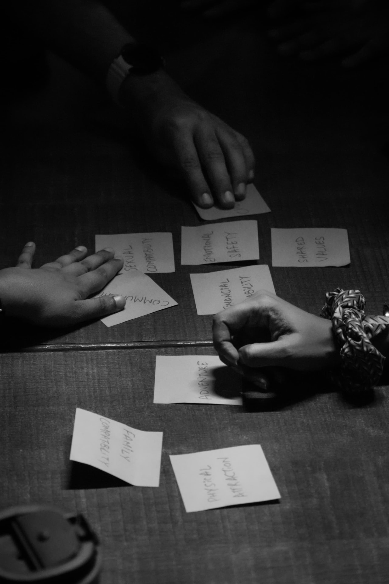 Guests mapping values on sticky notes during an evening workshop